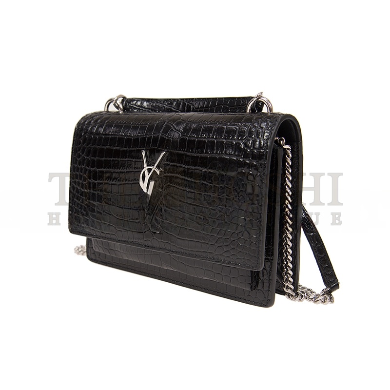 Y51 SUNSET TOP HANDLE IN CROCODILE-EMBOSSED SHINY LEATHER 533026DND1N1000 (19*14*5.5cm) Master Quality